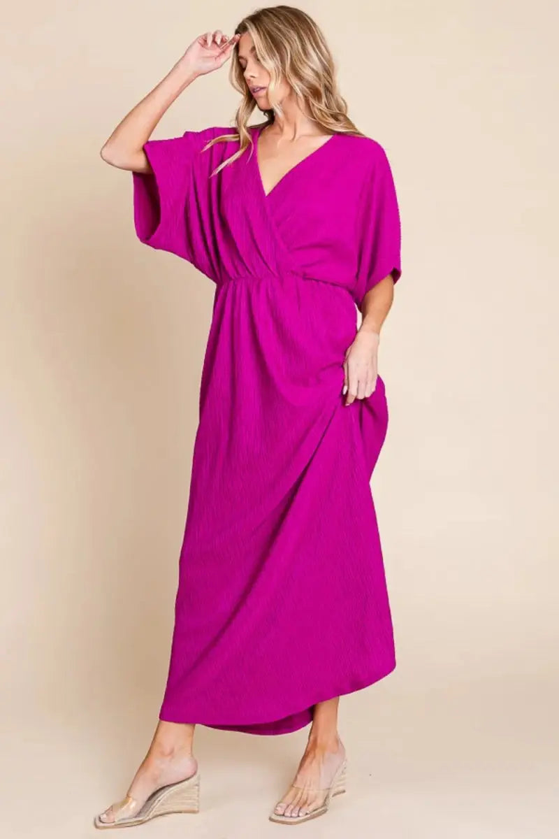 BOMBOM Surplice Maxi Dress with Pockets for Women - Love Salve